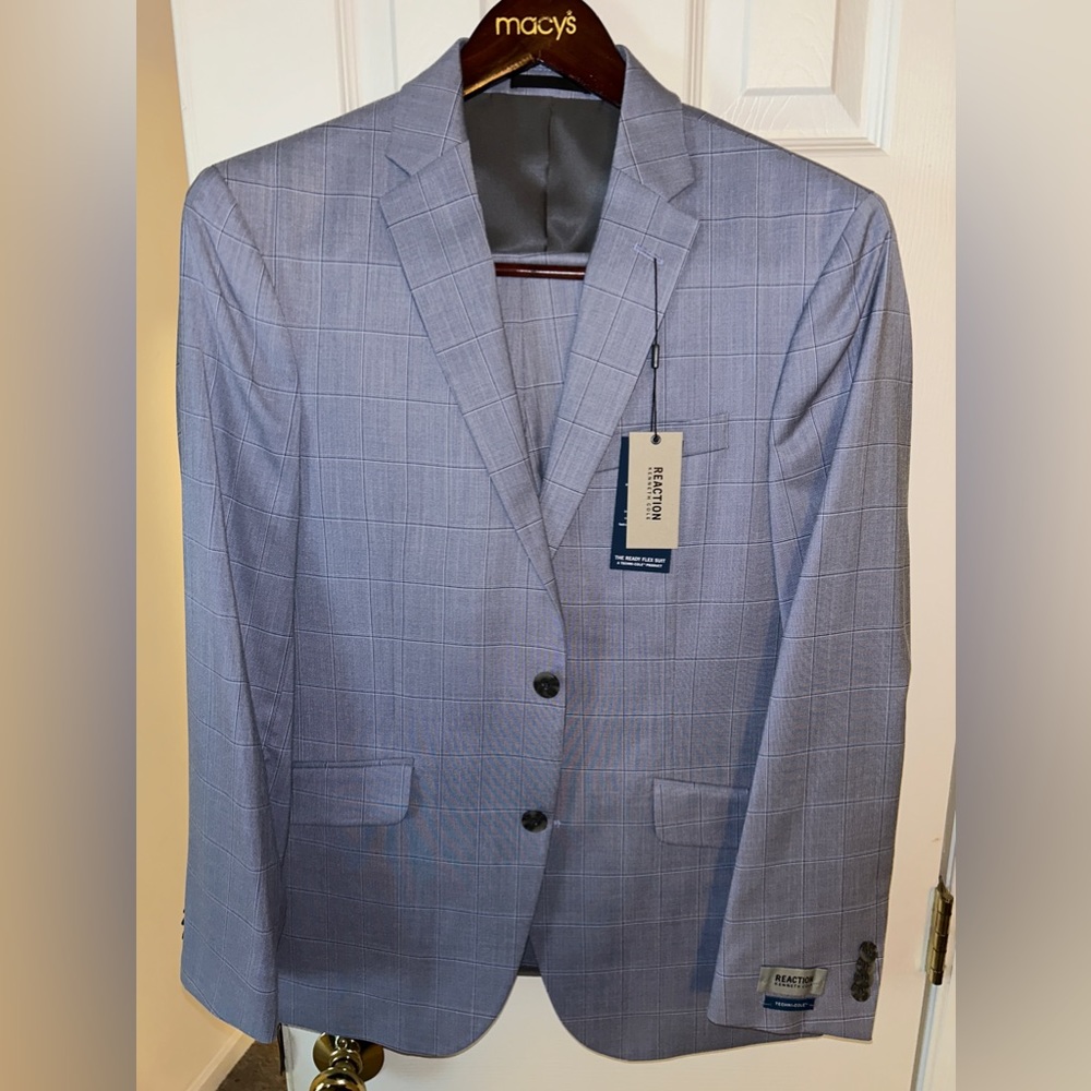 NWT Men's 40R Light Blue Plaid Kenneth Cole Suit